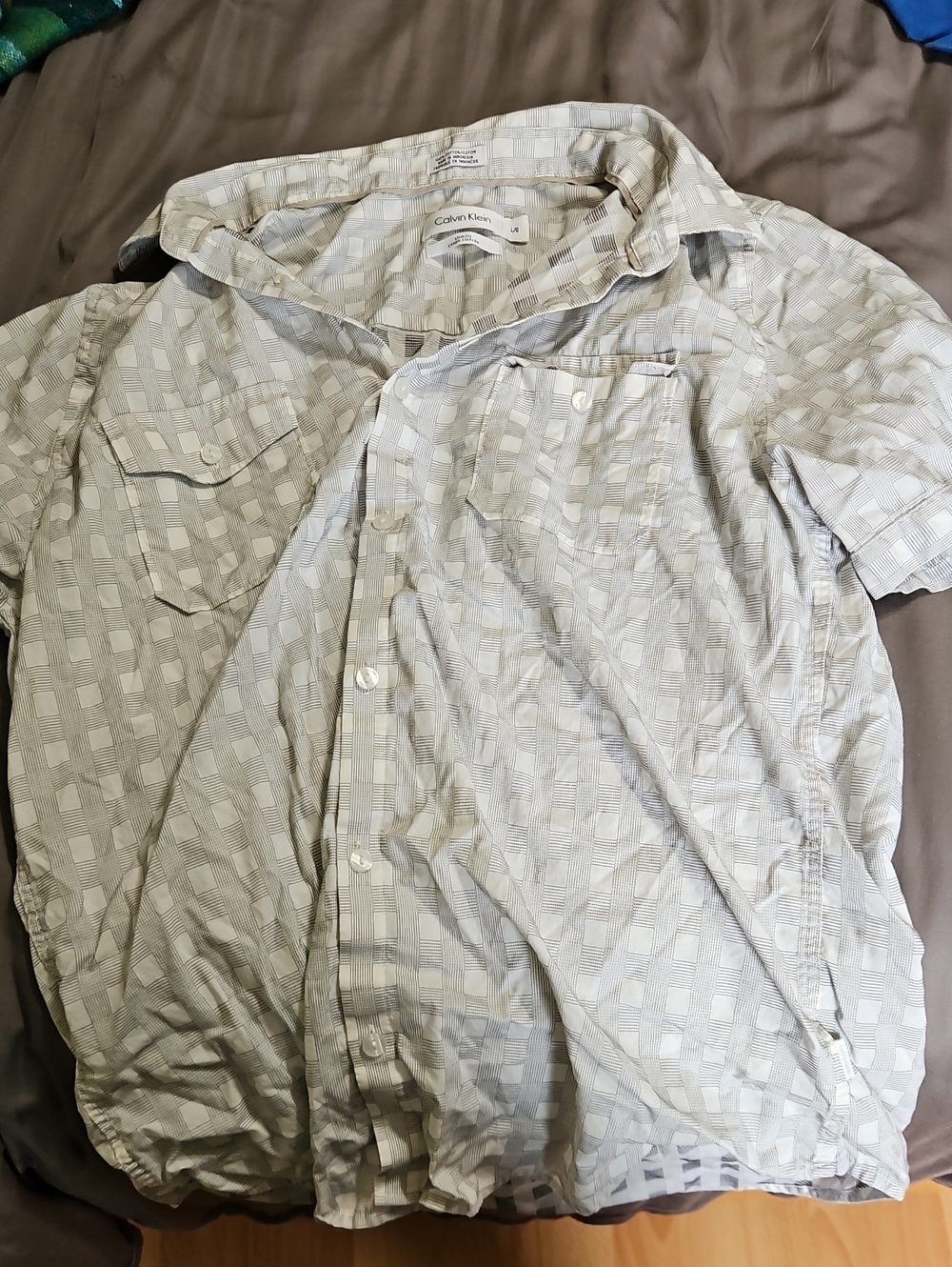 Calvin Klein Men’s Short Sleeve Check Button-Down Shirt - Light Beige Check